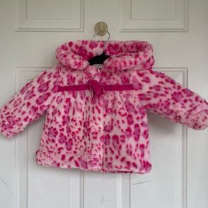 Pistachio 12 Month Pink Faux Fur Animal Print Coat